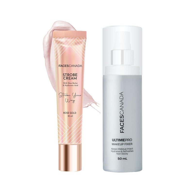 Facescanada فيسس كندا مجموعة توهج طوال اليوم كريم ستروب روز جولد 18 مل مثبت مكياج ألتيم برو 50 مل قاعدة مكياج مضيئة طويلة الأمد بخاخ تثبيت المكياج - Image 1