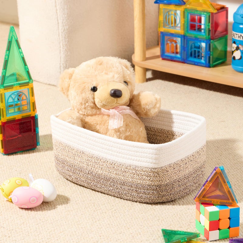 MiniArk Small Storage Baskets for Organizing | Closet Organizer Bins | Shelf Toy Basket | Woven Rope Baskets | Cube Decorative Box | Shallow Basket |11.5x7.5x4.7â€| 3 Packs Gradient Brown - Image 4