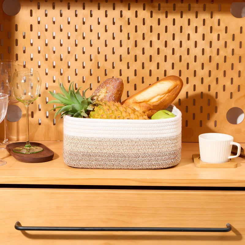 MiniArk Small Storage Baskets for Organizing | Closet Organizer Bins | Shelf Toy Basket | Woven Rope Baskets | Cube Decorative Box | Shallow Basket |11.5x7.5x4.7â€| 3 Packs Gradient Brown - Image 5
