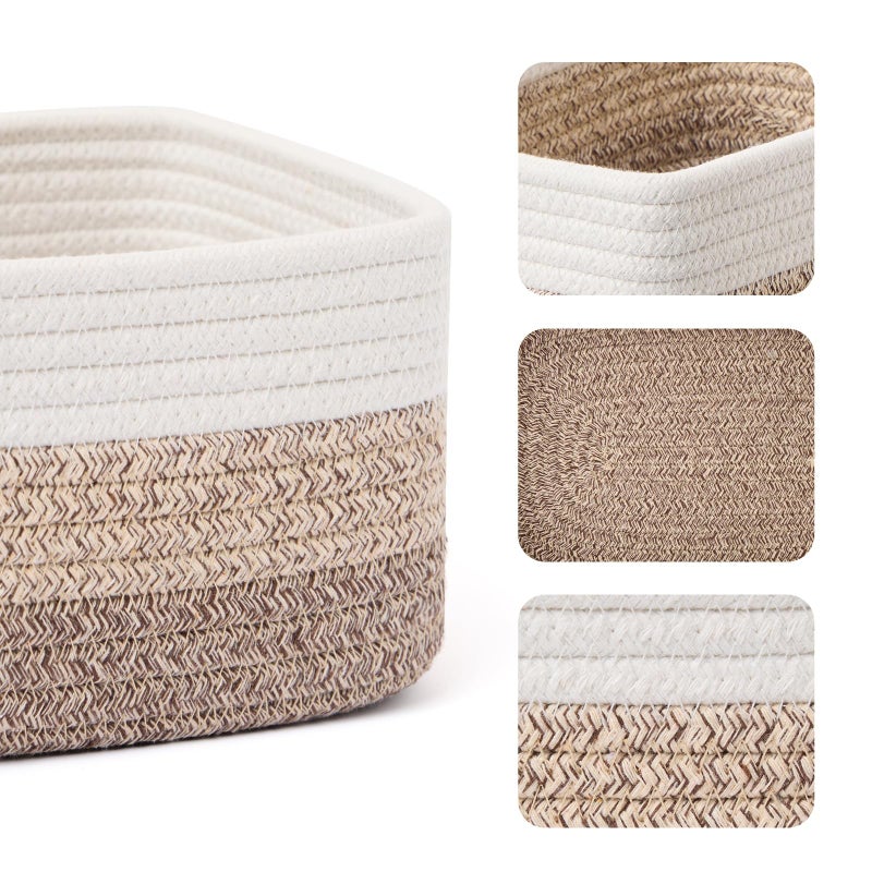 MiniArk Small Storage Baskets for Organizing | Closet Organizer Bins | Shelf Toy Basket | Woven Rope Baskets | Cube Decorative Box | Shallow Basket |11.5x7.5x4.7â€| 3 Packs Gradient Brown - Image 2