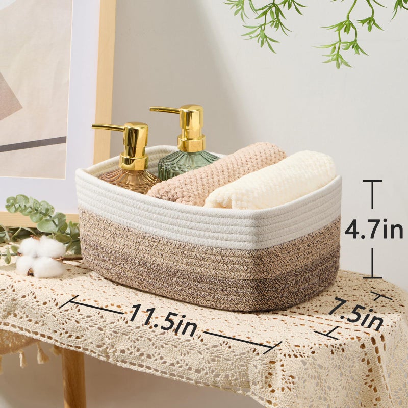 MiniArk Small Storage Baskets for Organizing | Closet Organizer Bins | Shelf Toy Basket | Woven Rope Baskets | Cube Decorative Box | Shallow Basket |11.5x7.5x4.7â€| 3 Packs Gradient Brown - Image 3