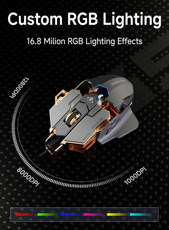ماوس الألعاب السلكي SEUNKWANG EWEADN G5، ماوس كمبيوتر مريح بإضاءة RGB، دقة قابلة للتعديل حتى 12800 نقطة في البوصة، 9 أزرار ماكرو قابلة للبرمجة مع زر إطلاق سريع، متوافق مع أجهزة الكمبيوتر الشخصية/المحمولة/ويندوز - رمادي - Image 4