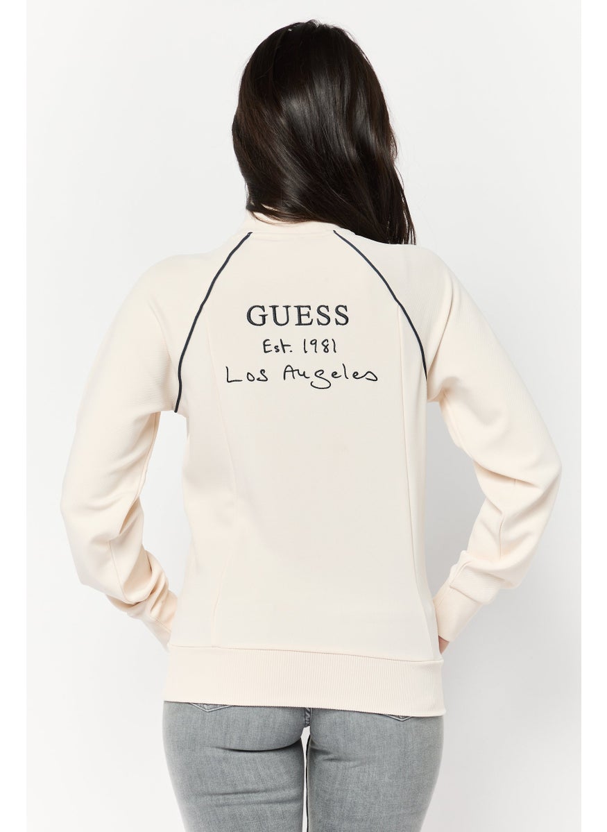 GUESS Women High Neck Brand Logo Long Sleeves Sweatshirt, Light Beige  - Image 4