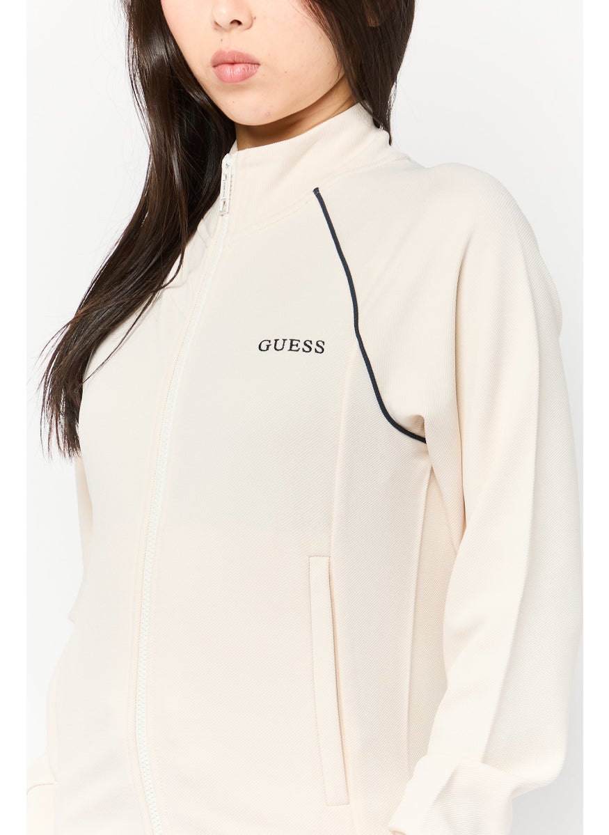 GUESS Women High Neck Brand Logo Long Sleeves Sweatshirt, Light Beige  - Image 3