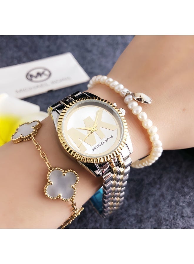 Michael Kors MK Classic Men's and Women's Fashion Multi functional Alloy Round Quartz Watch Stainless Steel Strap 31CM - Image 1