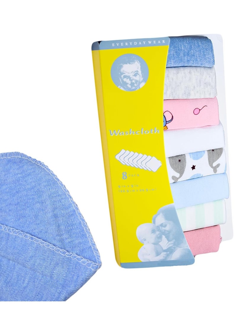 8-منشفة وجه قطنية ناعمة للأطفال حديثي الولادة/مناديل للأطفال حديثي الولادة (عبوة من 8)  - Image 1