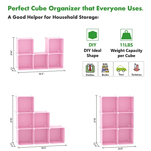 C&AHOME Cube Storage Organizer, 6-Cube Shelves Units, Closet Cabinet, DIY Plastic Modular Book Shelf, Ideal for Bedroom, Living Room, Office, 36.6" L x 12.4" W x 36.6" H Pink UPCS06P - Image 5