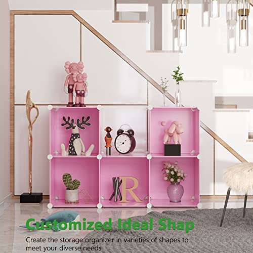 C&AHOME Cube Storage Organizer, 6-Cube Shelves Units, Closet Cabinet, DIY Plastic Modular Book Shelf, Ideal for Bedroom, Living Room, Office, 36.6" L x 12.4" W x 36.6" H Pink UPCS06P - Image 4