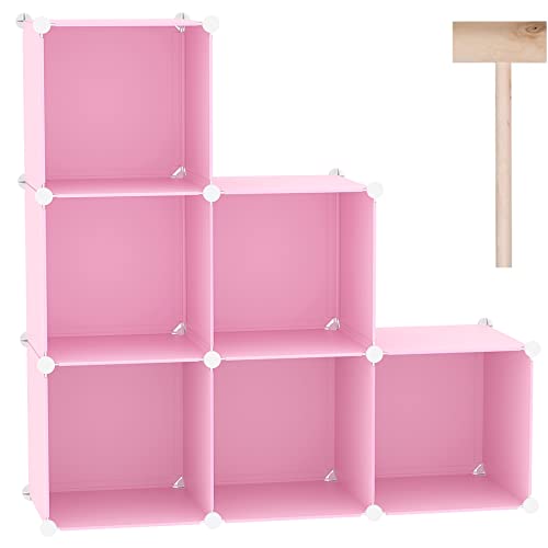 C&AHOME Cube Storage Organizer, 6-Cube Shelves Units, Closet Cabinet, DIY Plastic Modular Book Shelf, Ideal for Bedroom, Living Room, Office, 36.6" L x 12.4" W x 36.6" H Pink UPCS06P - Image 1