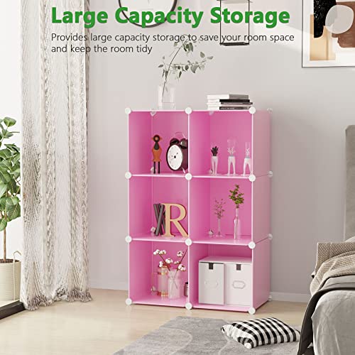 C&AHOME Cube Storage Organizer, 6-Cube Shelves Units, Closet Cabinet, DIY Plastic Modular Book Shelf, Ideal for Bedroom, Living Room, Office, 36.6" L x 12.4" W x 36.6" H Pink UPCS06P - Image 3