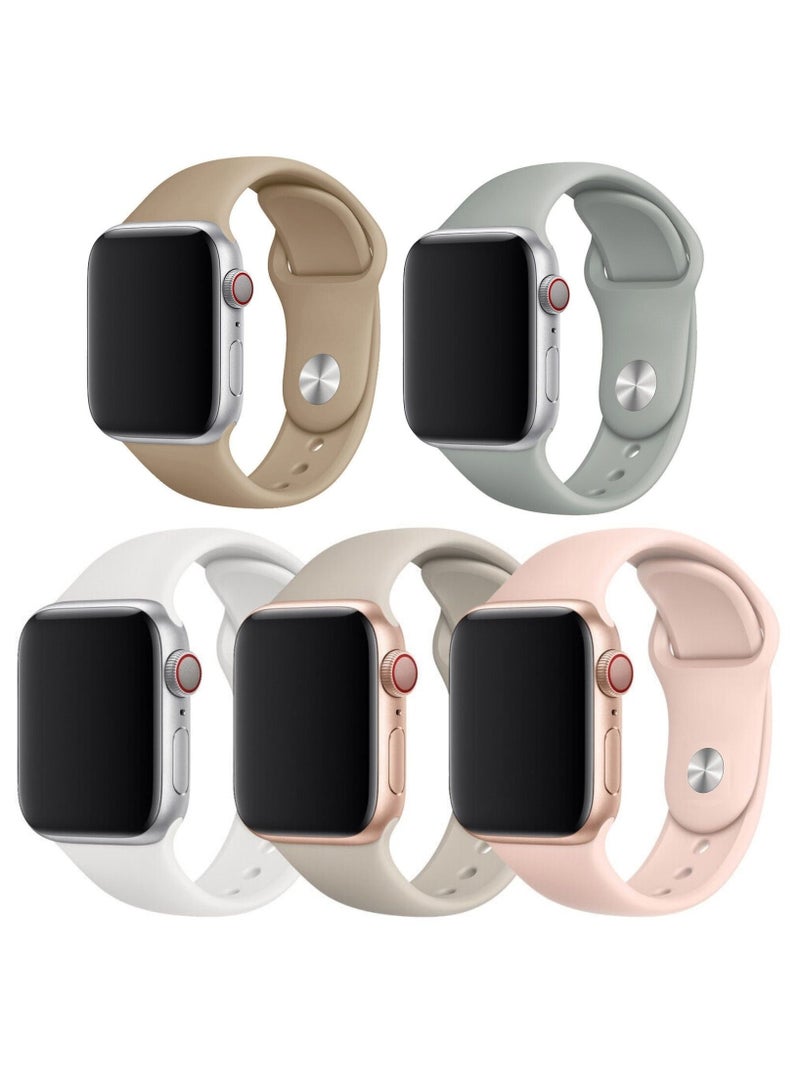 O Ozone (Pack of 5) Silicone Sport Bands For Apple Watch Series 10 9 8 7 6 5 4 SE 38/40/41/42mm Soft Silicone Waterproof Smartwatch Band - Image 1