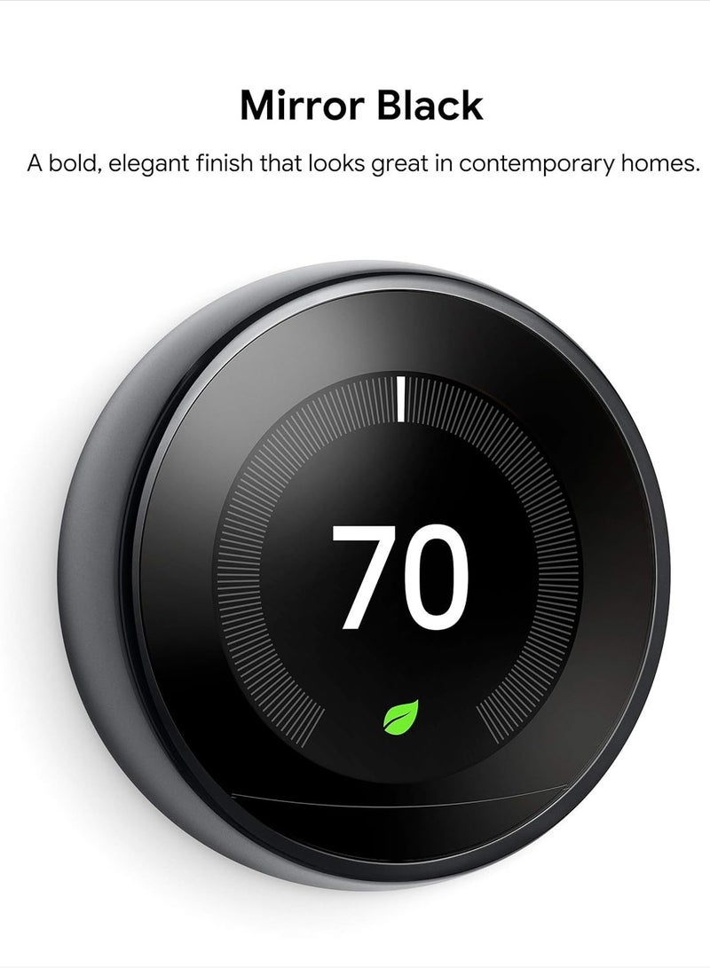 Nest Google Nest Smart Learning Wi-Fi Programmable Thermostat, 3rd Gen, Mirror Black - Image 2