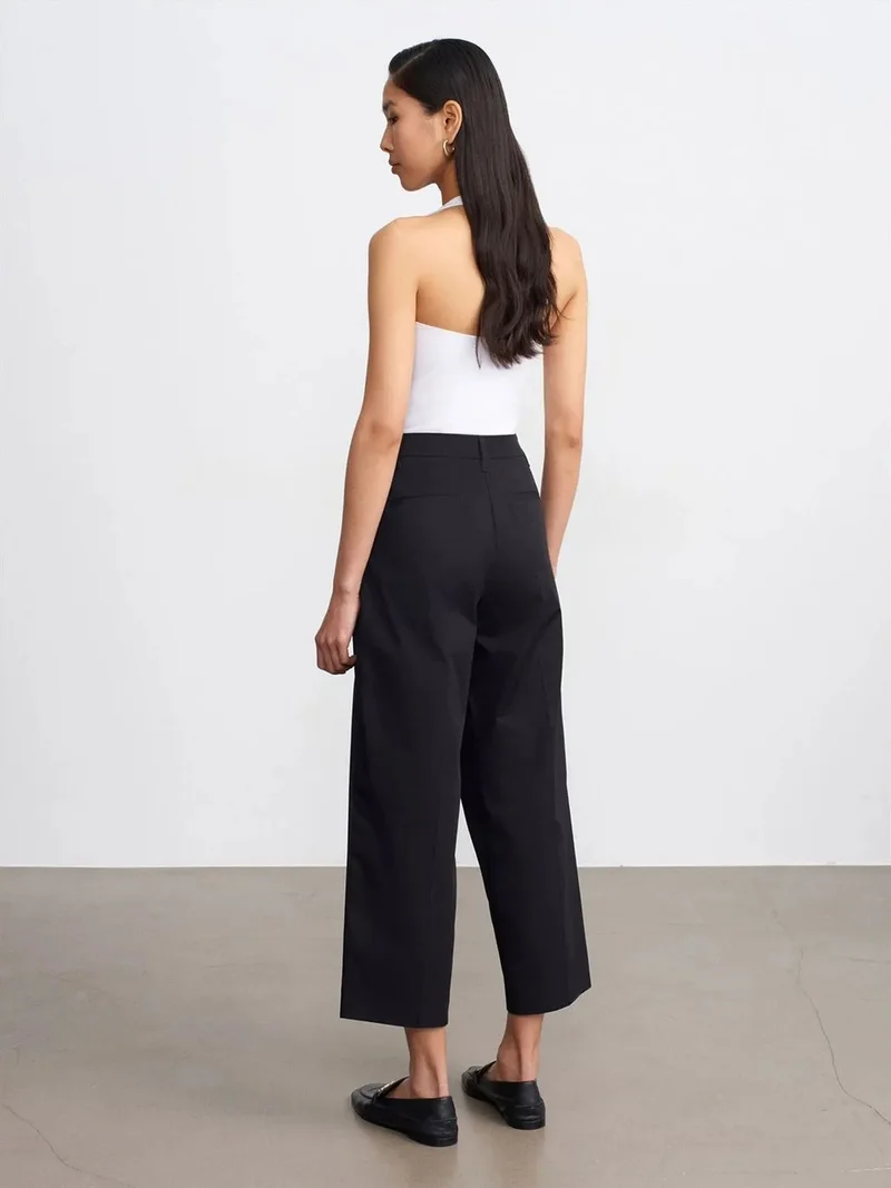 ديلفين DILVIN High-Waist Wide-Leg Cotton Poplin Trousers
