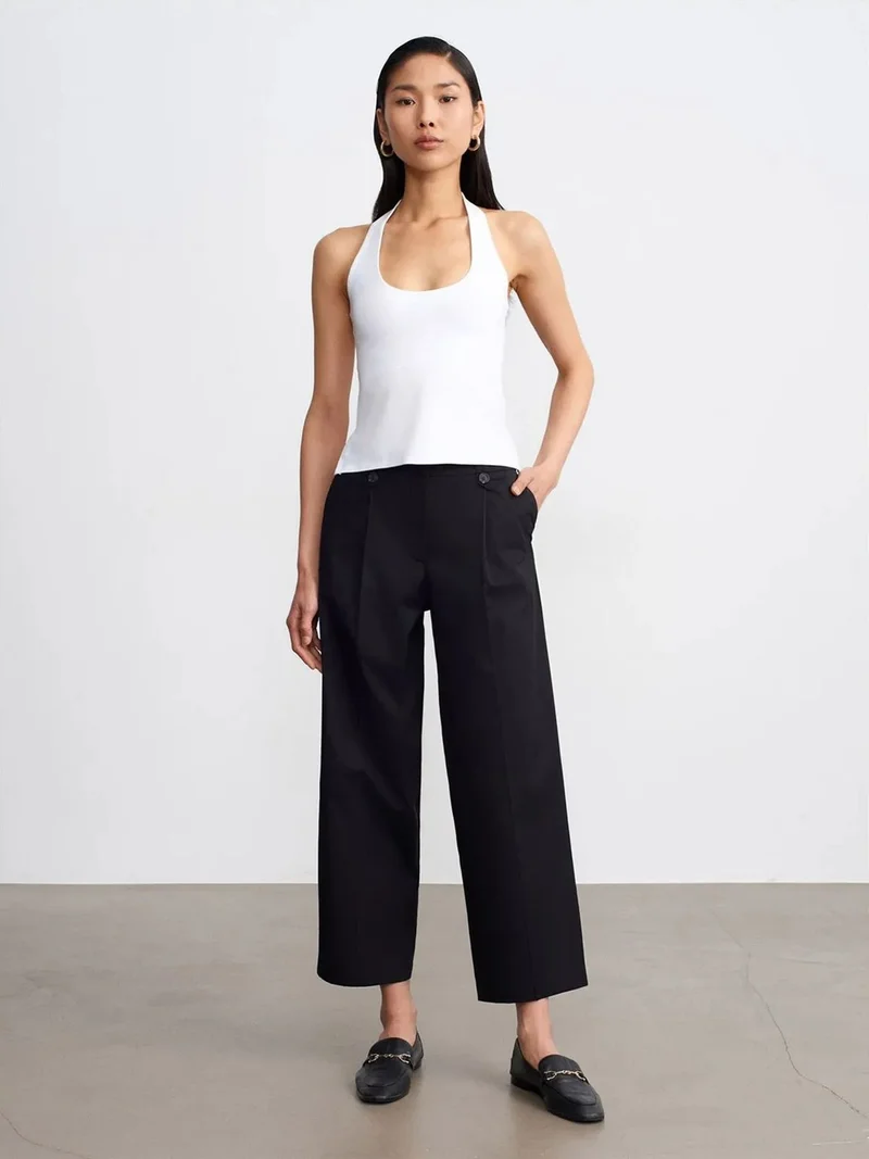 ديلفين DILVIN High-Waist Wide-Leg Cotton Poplin Trousers