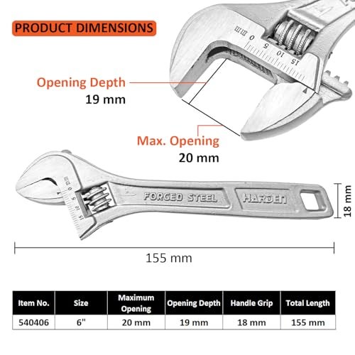 Harden 6" Adjustable C Shaped Spanner Wrench, Carbon Steel, Laser Scale - 540406 - Image 2
