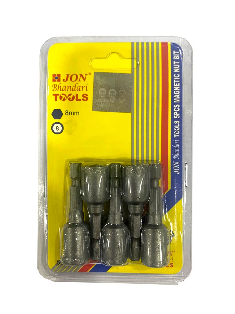 Jon Bhandari Tools 5pcs 8mm Magnetic Nut Driver Bit Set – 50mm Long Hex Socket Bits with 1/4 Inch (6mm) Shank – Heat Treated Hardened Steel, Strong Magnet Grip – For Impact Drivers & Power Drill Tools - Image 2