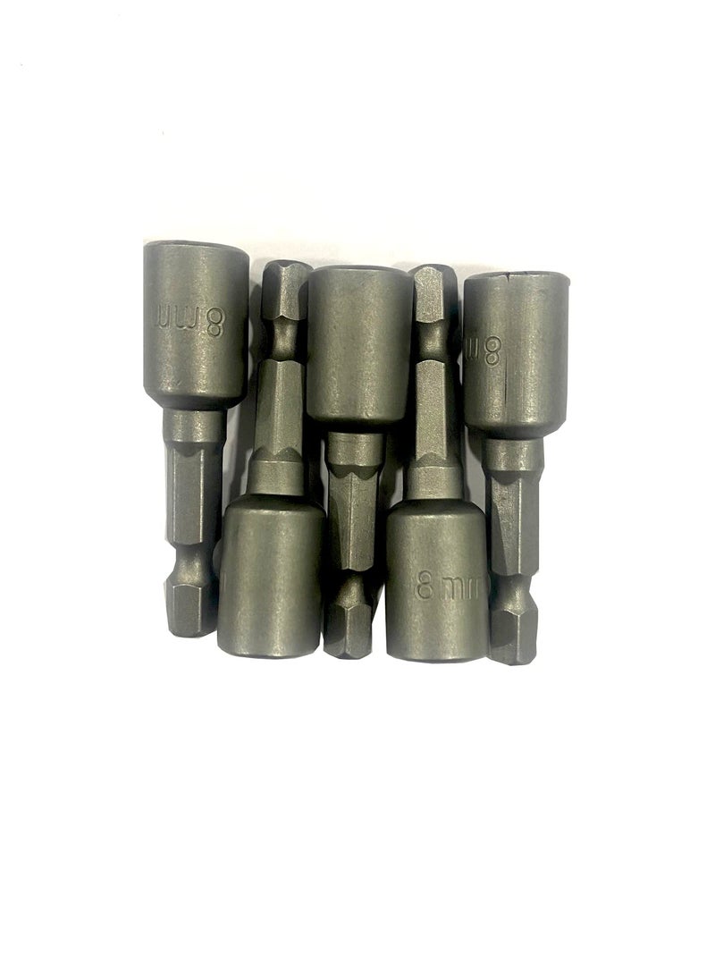 Jon Bhandari Tools 5pcs 8mm Magnetic Nut Driver Bit Set – 50mm Long Hex Socket Bits with 1/4 Inch (6mm) Shank – Heat Treated Hardened Steel, Strong Magnet Grip – For Impact Drivers & Power Drill Tools - Image 5