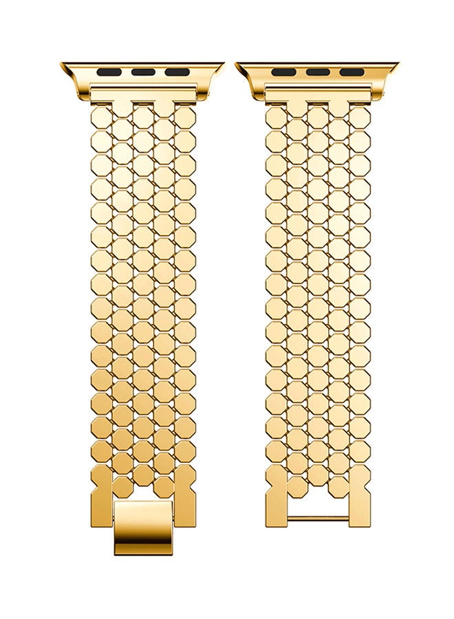 NIBEMINENT Honeycomb Style Replacement Strap For Apple Watch Series 3/2/1 42millimeter Gold  - Image 2