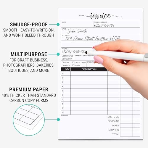 321Done Invoice Pad, 5.5x8.5 Small 2-Part Carbonless, Made in USA, Carbon Copy Sales Receipt Book Purchase Order Form for Small Boutique Craft Business (50 Sets) White/Yellow, Thick Paper - Image 3