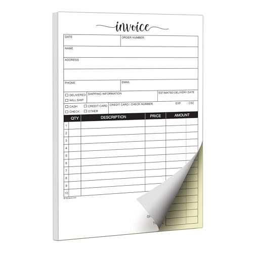 321Done Invoice Pad, 5.5x8.5 Small 2-Part Carbonless, Made in USA, Carbon Copy Sales Receipt Book Purchase Order Form for Small Boutique Craft Business (50 Sets) White/Yellow, Thick Paper - Image 1