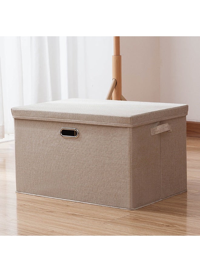 MIXDE Collapsible Stackable Storage Bins with Lids, 3 Pcs Foldable Fabric Closet Storage Boxes with Lids, Heavy-duty Linen Storage Cube Box with 2 Handles (Khaki) - Image 3