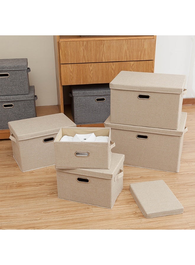 MIXDE Collapsible Stackable Storage Bins with Lids, 3 Pcs Foldable Fabric Closet Storage Boxes with Lids, Heavy-duty Linen Storage Cube Box with 2 Handles (Khaki) - Image 2
