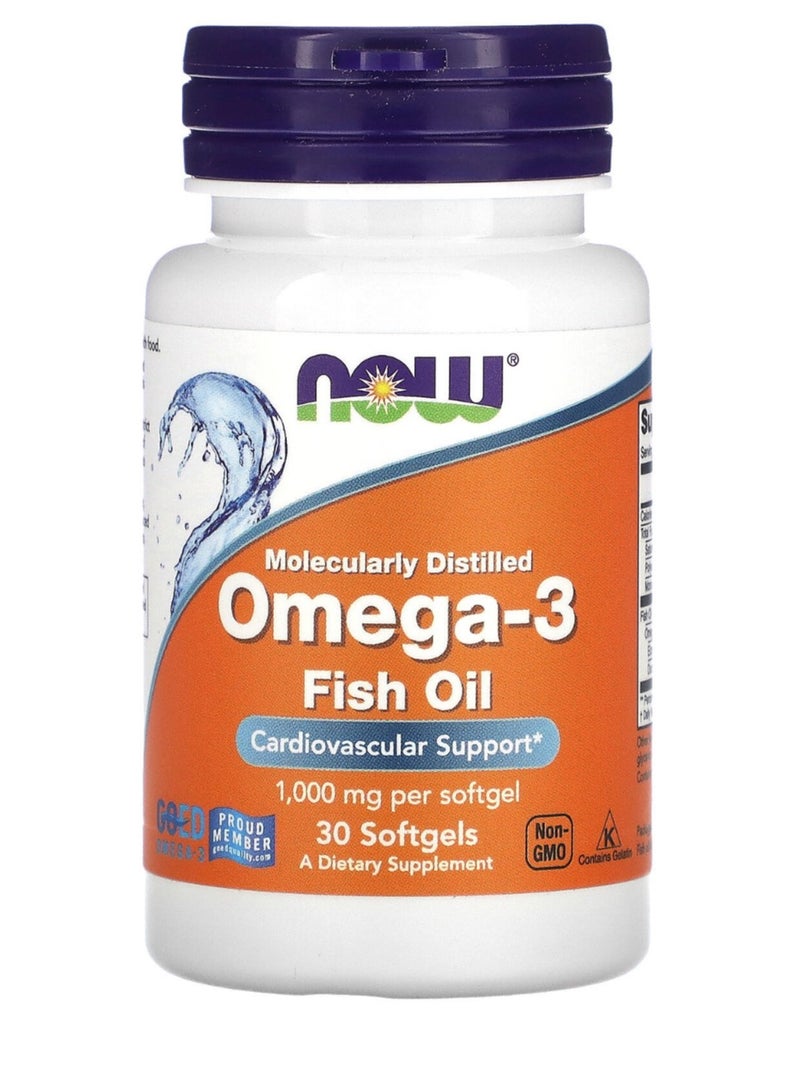 now Molecularly Distilled Omega-3 Dietary Supplement, 30 Softgel Capsules - Image 1