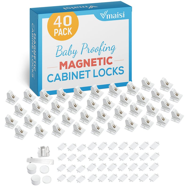 Vmaisi Adhesive Magnetic Locks for Cabinets & Drawers (40 Locks and 4 Keys) - Image 1