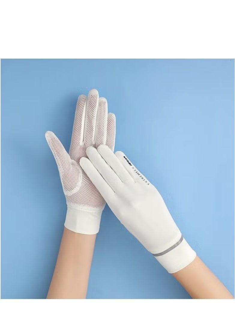 سبورت قفازات حماية من الشمس للرجال والنساء - حماية من الأشعة فوق البنفسجية UPF 50+، قفازات سريعة الجفاف لركوب الدراجات في الهواء الطلق للنساء، قفازات شاشة تعمل باللمس، مناسبة لرياضة الجري في الهواء الطلق (أبيض) - Image 2