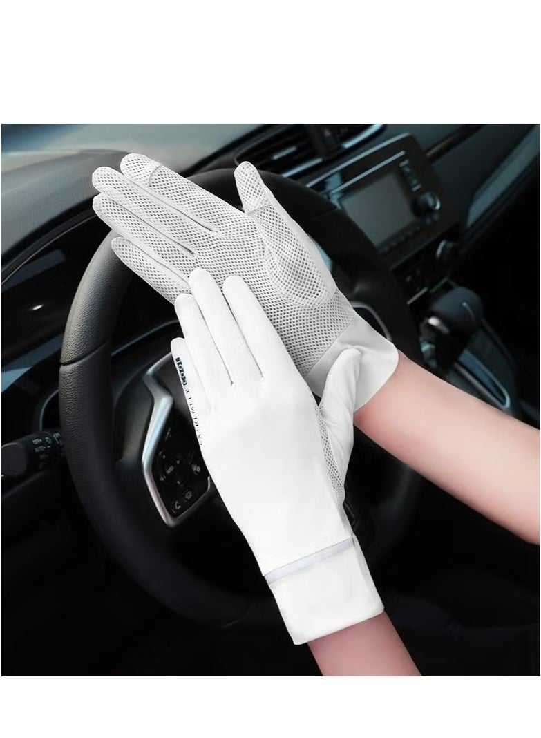 سبورت قفازات حماية من الشمس للرجال والنساء - حماية من الأشعة فوق البنفسجية UPF 50+، قفازات سريعة الجفاف لركوب الدراجات في الهواء الطلق للنساء، قفازات شاشة تعمل باللمس، مناسبة لرياضة الجري في الهواء الطلق (أبيض) - Image 3