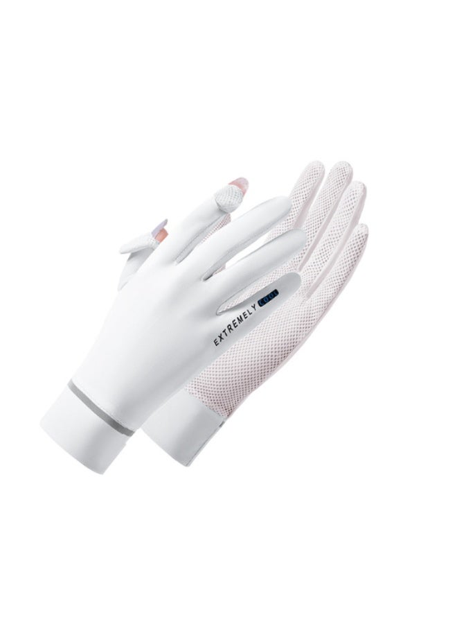 سبورت قفازات حماية من الشمس للرجال والنساء - حماية من الأشعة فوق البنفسجية UPF 50+، قفازات سريعة الجفاف لركوب الدراجات في الهواء الطلق للنساء، قفازات شاشة تعمل باللمس، مناسبة لرياضة الجري في الهواء الطلق (أبيض) - Image 5