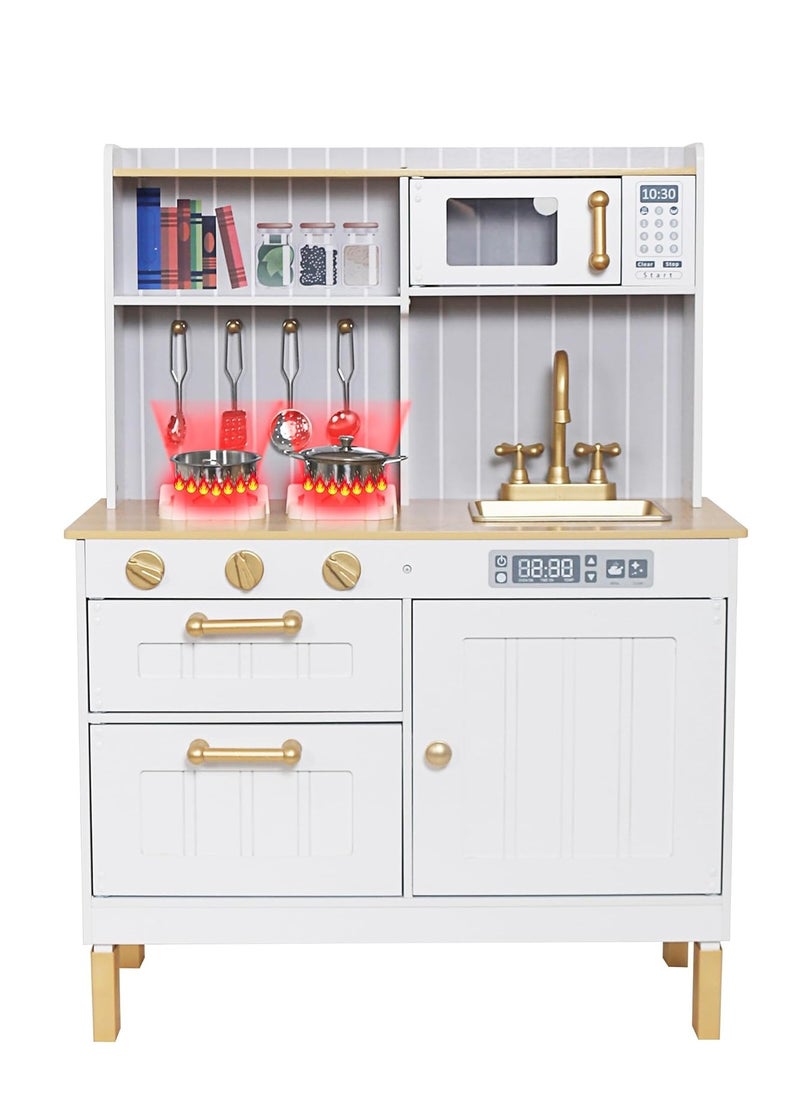 MaBaby - Kids Kitchen Playset,Children Play Kitchen for Toddler,Baby Toy Kitchen Set,Pretend Wooden Kitchen,Birthday Gifts with Play Sink Toy,Lights Sounds, Cooking Set for Kids - Image 1