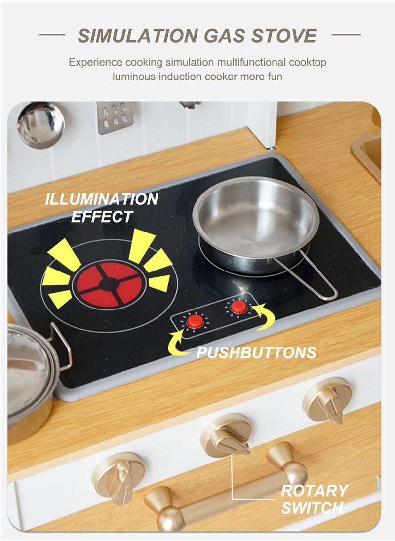 MaBaby - Kids Kitchen Playset,Children Play Kitchen for Toddler,Baby Toy Kitchen Set,Pretend Wooden Kitchen,Birthday Gifts with Play Sink Toy,Lights Sounds, Cooking Set for Kids - Image 1