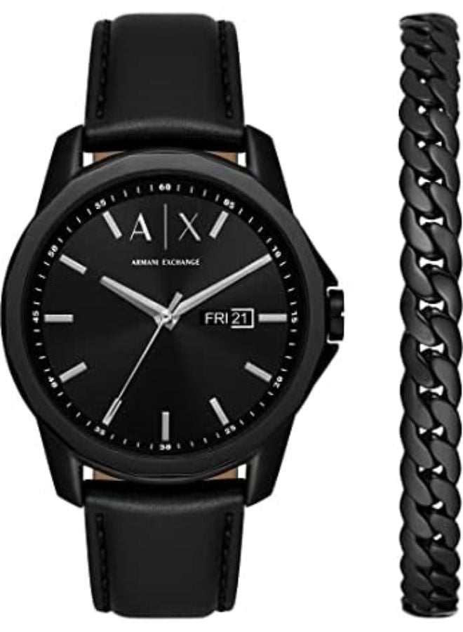 ارماني اكسشينج Men Leather Analog Wrist Watch AX7147SET with A Matching Stainless Steel Bracelet - Image 1