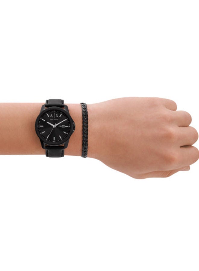 ارماني اكسشينج Men Leather Analog Wrist Watch AX7147SET with A Matching Stainless Steel Bracelet - Image 2