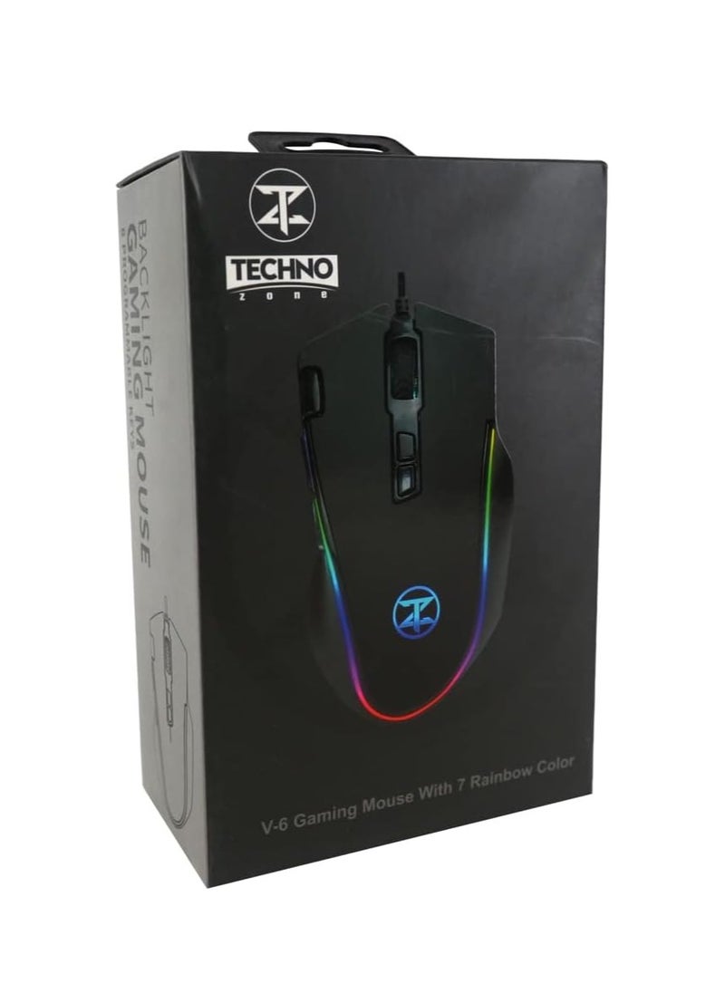 تيكنو زون تكنو زون V6 ماوس الألعاب 8 مفاتيح قابلة للبرمجة، 13 نوعًا من مصابيح RGB وبرامج قابلة للتحرير حتى 12800 نقطة في البوصة  - Image 5