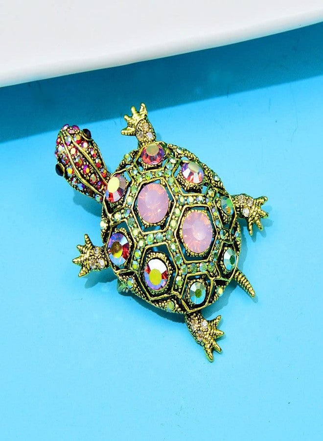 OIDIMS Cute Tortoise Brooch Women's Rhinestone Crystal Turtle Pin Brooches Clothing Accessories Lapel Pins Fashion Vintage Animal Decorative Jewelry Mother's Day Easter Gift for Girl Mom Grandma Wife (Gold-Tone-Tone) - Image 3
