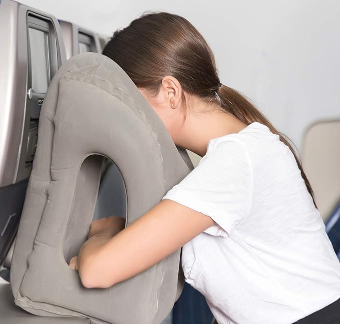 GETZET Inflatable Travel Pillow Airplane Neck Pillow with Neck and Head Support for Long Flight Sleeping car Travel Buses Trains Office Napping use for Shoulder Pain Grey 1 pcs - Image 2