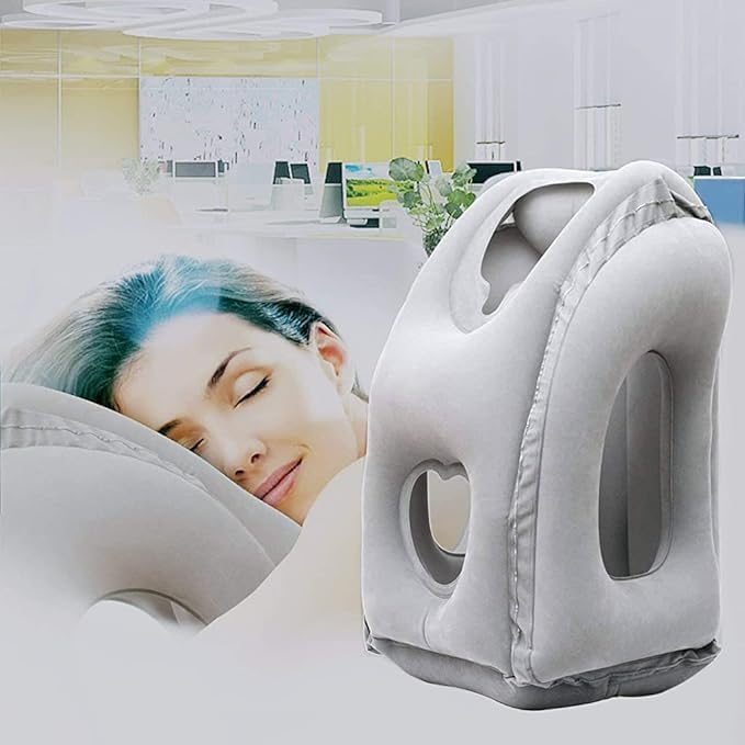 GETZET Inflatable Travel Pillow Airplane Neck Pillow with Neck and Head Support for Long Flight Sleeping car Travel Buses Trains Office Napping use for Shoulder Pain Grey 1 pcs - Image 5