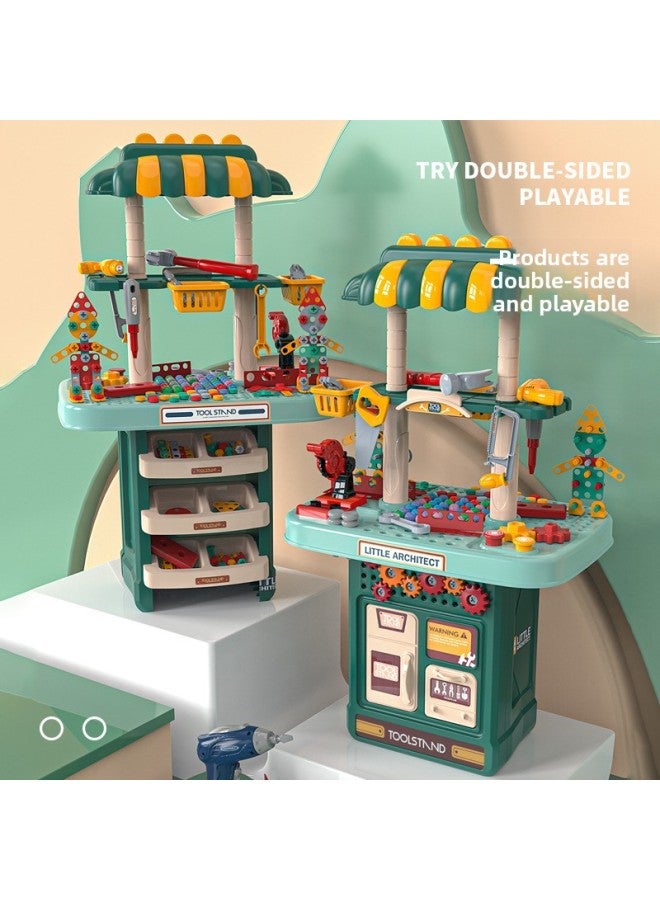Double-sided Tool Table Large Boy Multi-function Toolbox Children Screw Toys-Color:【314-piece】 Large Double-sided Tool Table (battery Version) - Image 2