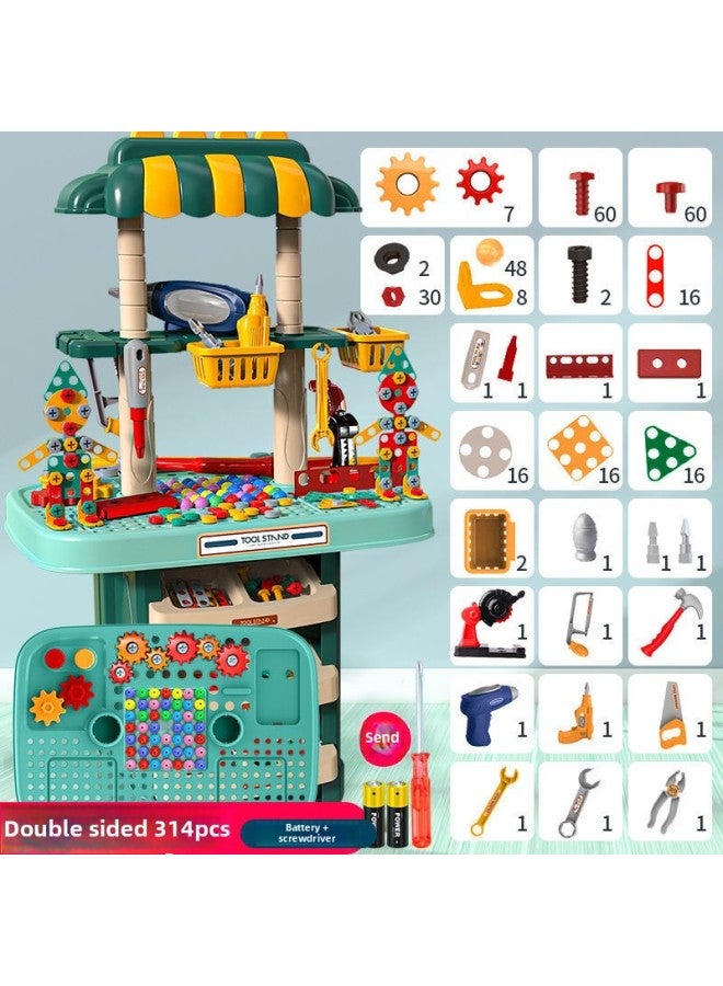 Double-sided Tool Table Large Boy Multi-function Toolbox Children Screw Toys-Color:【314-piece】 Large Double-sided Tool Table (battery Version) - Image 1
