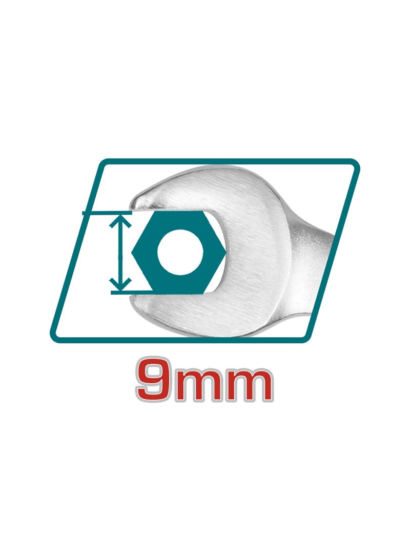 TOTAL 9mm Ratchet Spanner, Cr-V Steel, Chrome Plated, Matte Finish, 72T Ratchet with Cr-Mo Socket, 150mm Length - Image 2