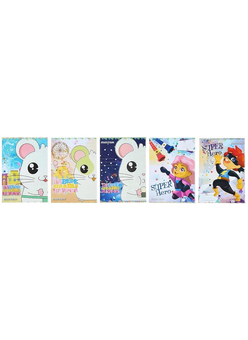 Mintra - Pack of 5 notebooks, Mintra stapled notebook, 60 Sheets 9 Line Notebook (multicolor, multi shapes) 5 pieces - Image 1