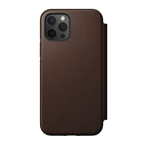 Nomad Rugged Folio Wallet Phone Case for iPhone 12 Pro - MagSafe Compatible, 10ft. Drop Protection, Horween Leather - Rustic Brown - Image 1