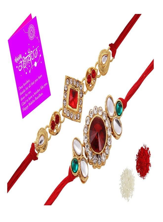 BANDHAN Dazzling Round Meenakari Rakhi With Roli ChawalRakhi Combo Set of 2 with Roli Chawal Tikka Pack and Raksha Bracelet Designer Rakhi for Men - Image 1