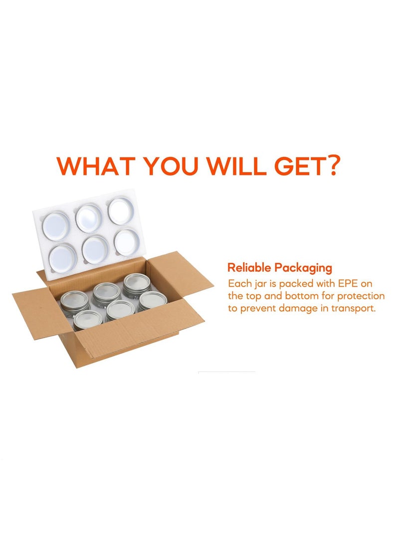 6 Pack Small Mason Jars 8 oz, Half Pint Canning Jars, 6 Split-Type Lids Regular Mouth Glass Jars for Canning, DIY u0026 Candle - Image 2