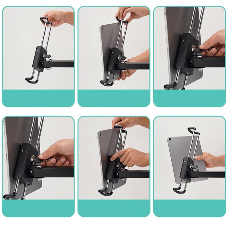 Tablet Wall Mount Holder Adjustable 360 Degree Portable Stand Aluminum Clamp Black - Image 5