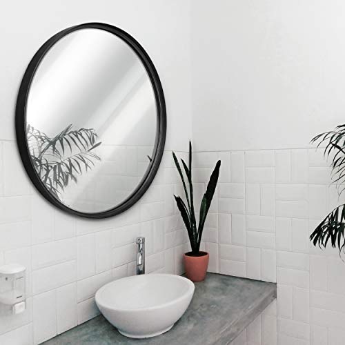 HBCY Creations Large Round Mirror Black 275 inch Wall Mirror for Entryway Bathroom Living Room and More Modern Minimalist Mirror for Both Rustic and Boho Design and Decor