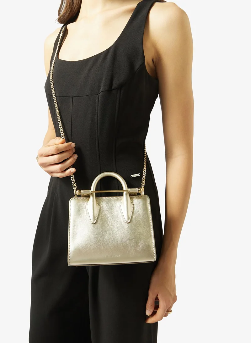 Strathberry Nano Tote In Metallic Leather