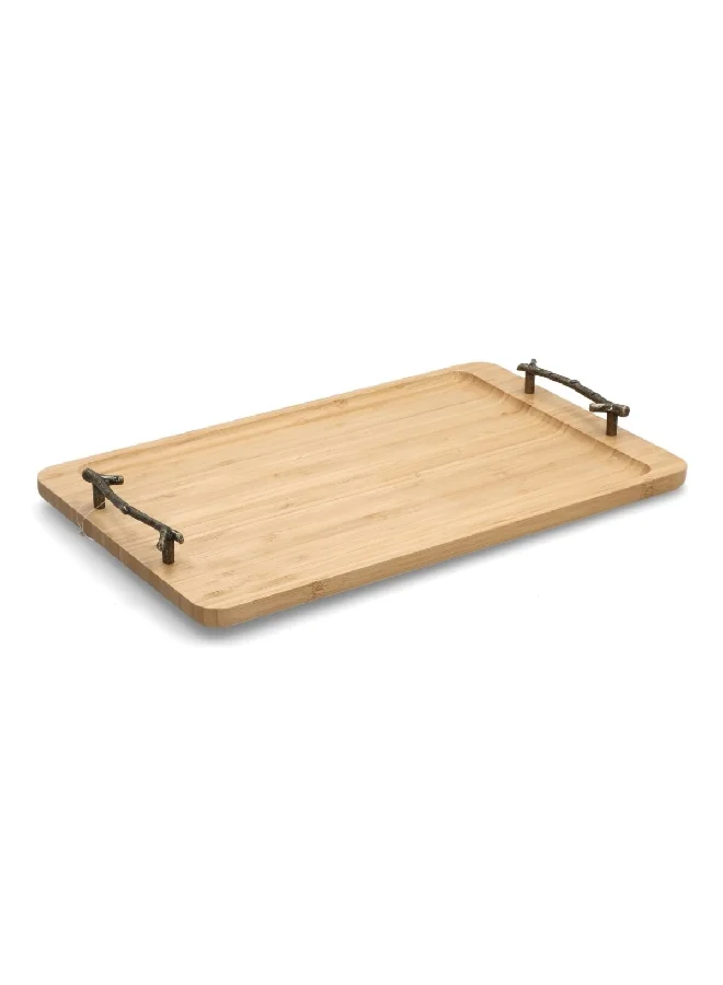 Bien Servi Durable Rectangular Bamboo Serving Tray with Metal Handle Brown 40 x 25 cm G17-X344